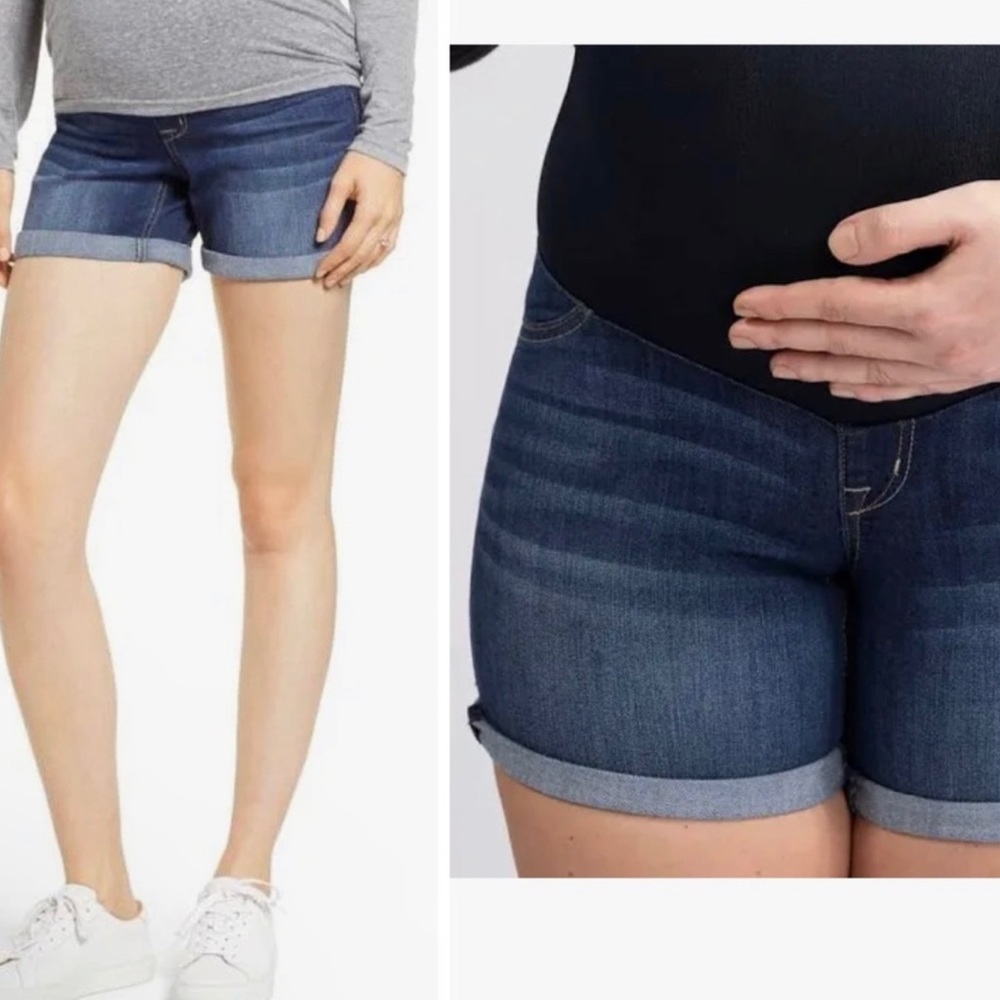 Luxe Essentials Denim Maternity Denim Jean Shorts Full Panel Cuffed Distressed
